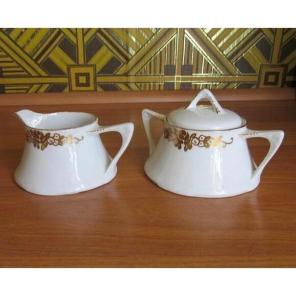 Vintage 1940s Porcelain Creamer and Sugar Bowl Set Signed Z.S.C Bavaria - Picture 2 of 13